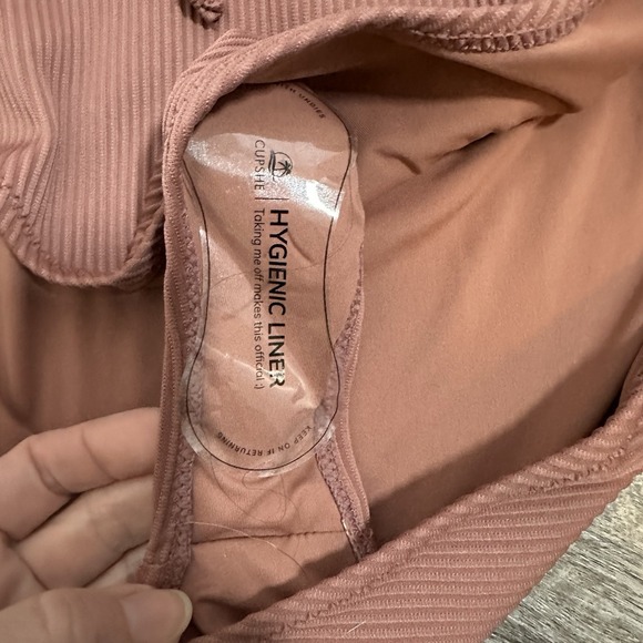 CUPSHE Womens NWT Solid Color V Neck Lace Up Ribbed One Piece Swimsuit XL Mauve - Picture 5 of 9